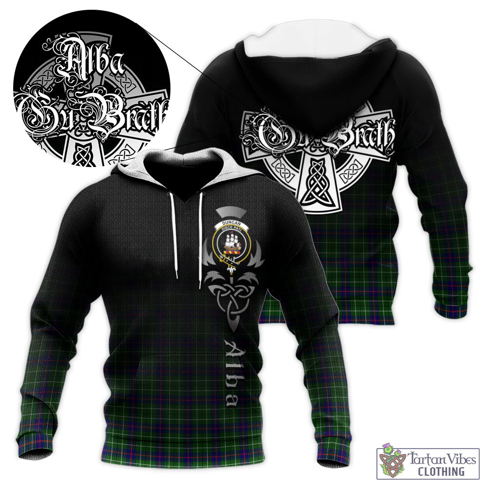 Tartan Vibes Clothing Duncan Modern Tartan Knitted Hoodie Featuring Alba Gu Brath Family Crest Celtic Inspired