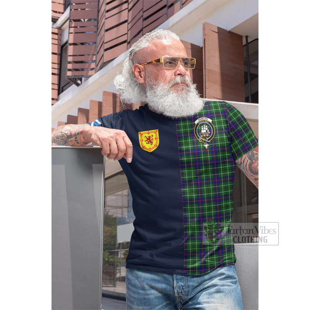 Tartan Vibes Clothing Duncan Modern Tartan Cotton T-shirt with Scottish Lion Royal Arm Half Style