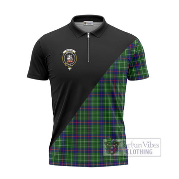 Duncan Modern Tartan Zipper Polo Shirt with Family Crest and Military Logo Style