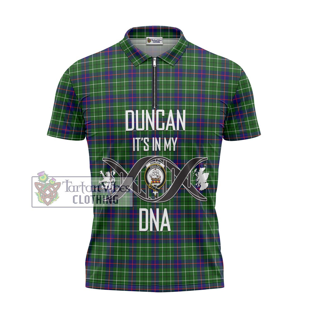 Duncan Modern Tartan Zipper Polo Shirt with Family Crest DNA In Me Style - Tartanvibesclothing Shop