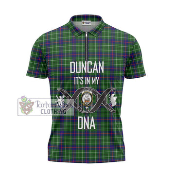 Duncan Modern Tartan Zipper Polo Shirt with Family Crest DNA In Me Style