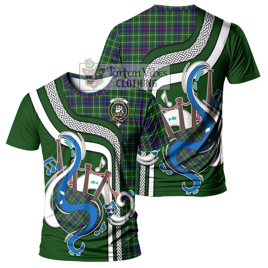 Duncan Modern Tartan T-Shirt with Epic Bagpipe Style - Tartanvibesclothing Shop