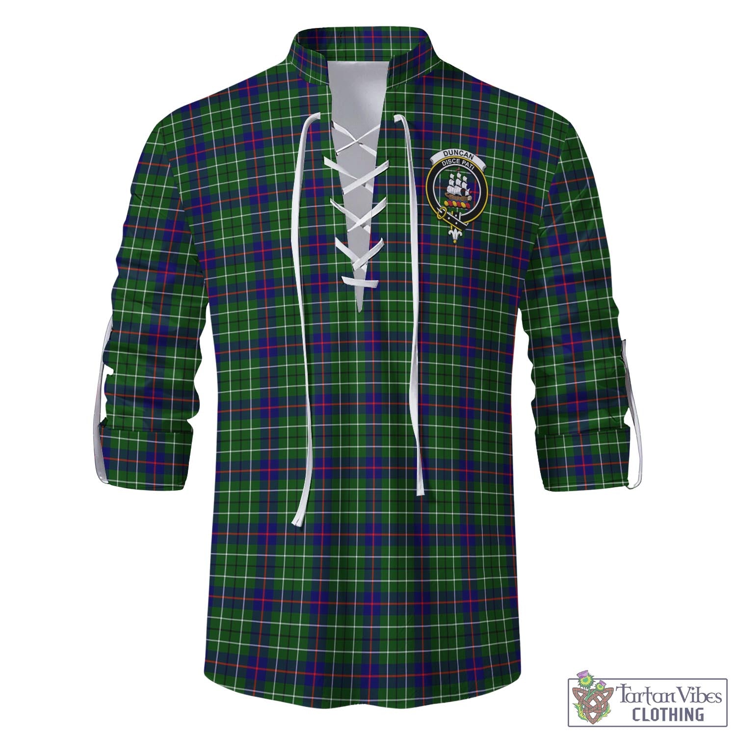 Tartan Vibes Clothing Duncan Modern Tartan Men's Scottish Traditional Jacobite Ghillie Kilt Shirt with Family Crest