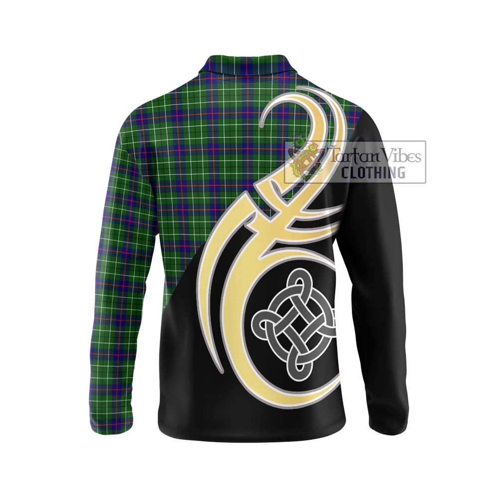 Duncan Modern Tartan Long Sleeve Polo Shirt with Family Crest and Celtic Symbol Style - Tartan Vibes Clothing