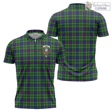 Duncan Modern Tartan Zipper Polo Shirt with Family Crest