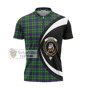 Duncan Modern Tartan Zipper Polo Shirt with Family Crest Circle Style