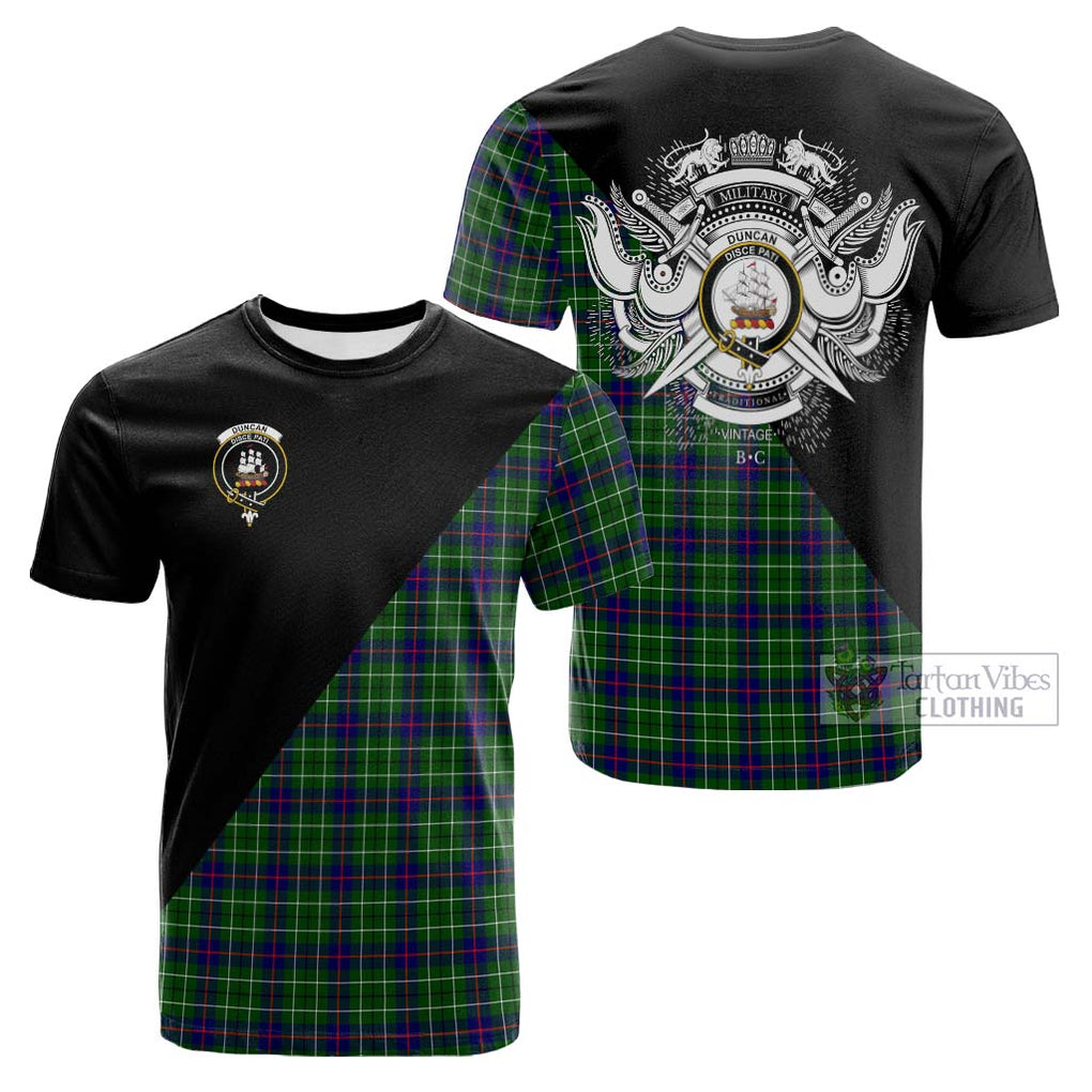 Tartan Vibes Clothing Duncan Modern Tartan Cotton T-shirt with Family Crest and Military Logo Style