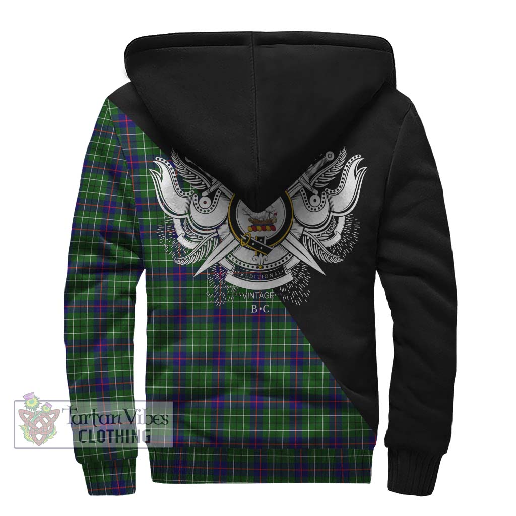 Tartan Vibes Clothing Duncan Modern Tartan Sherpa Hoodie with Family Crest and Military Logo Style