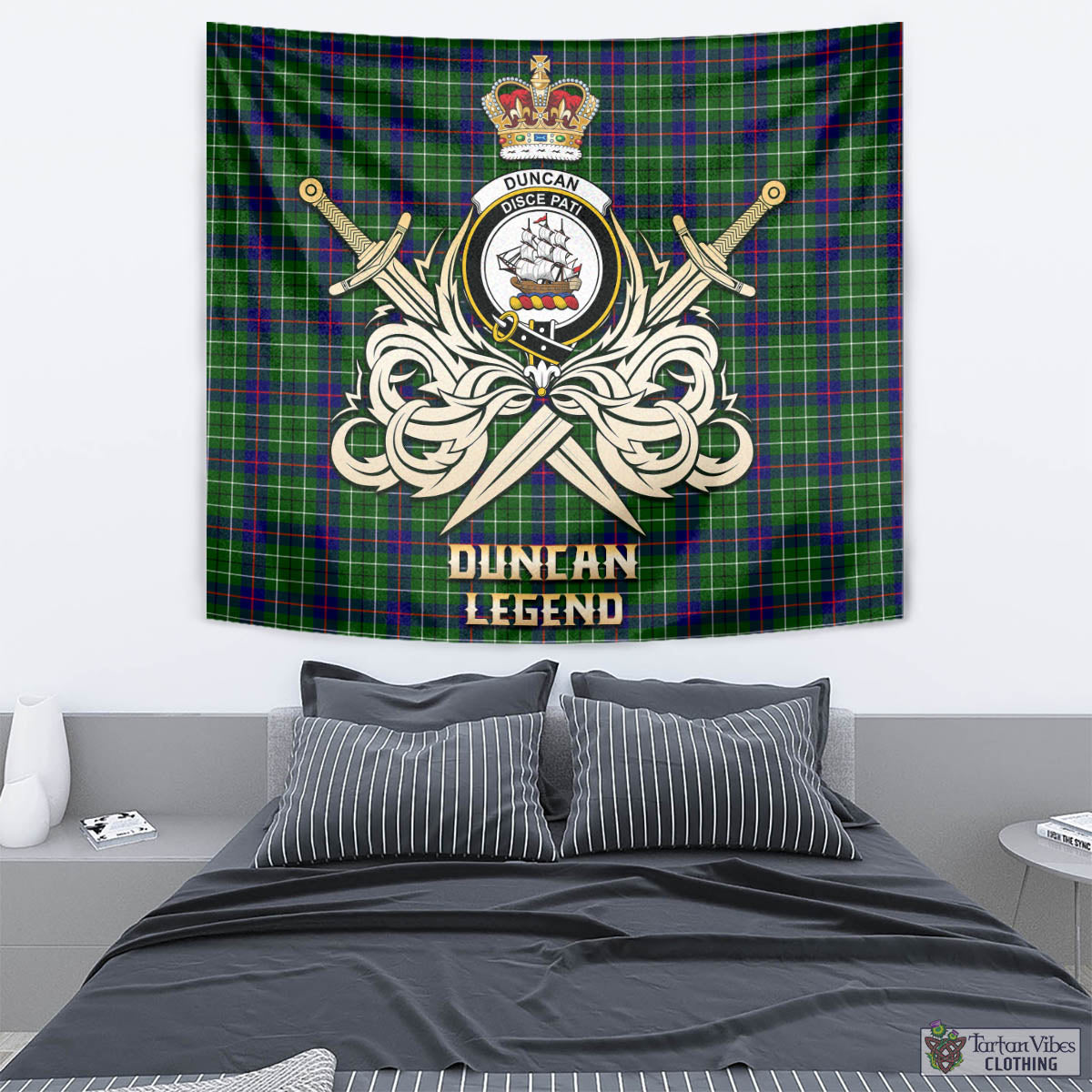 Tartan Vibes Clothing Duncan Modern Tartan Tapestry with Clan Crest and the Golden Sword of Courageous Legacy