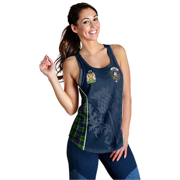 Duncan Modern Tartan Women's Racerback Tanks with Family Crest and Scottish Thistle Vibes Sport Style