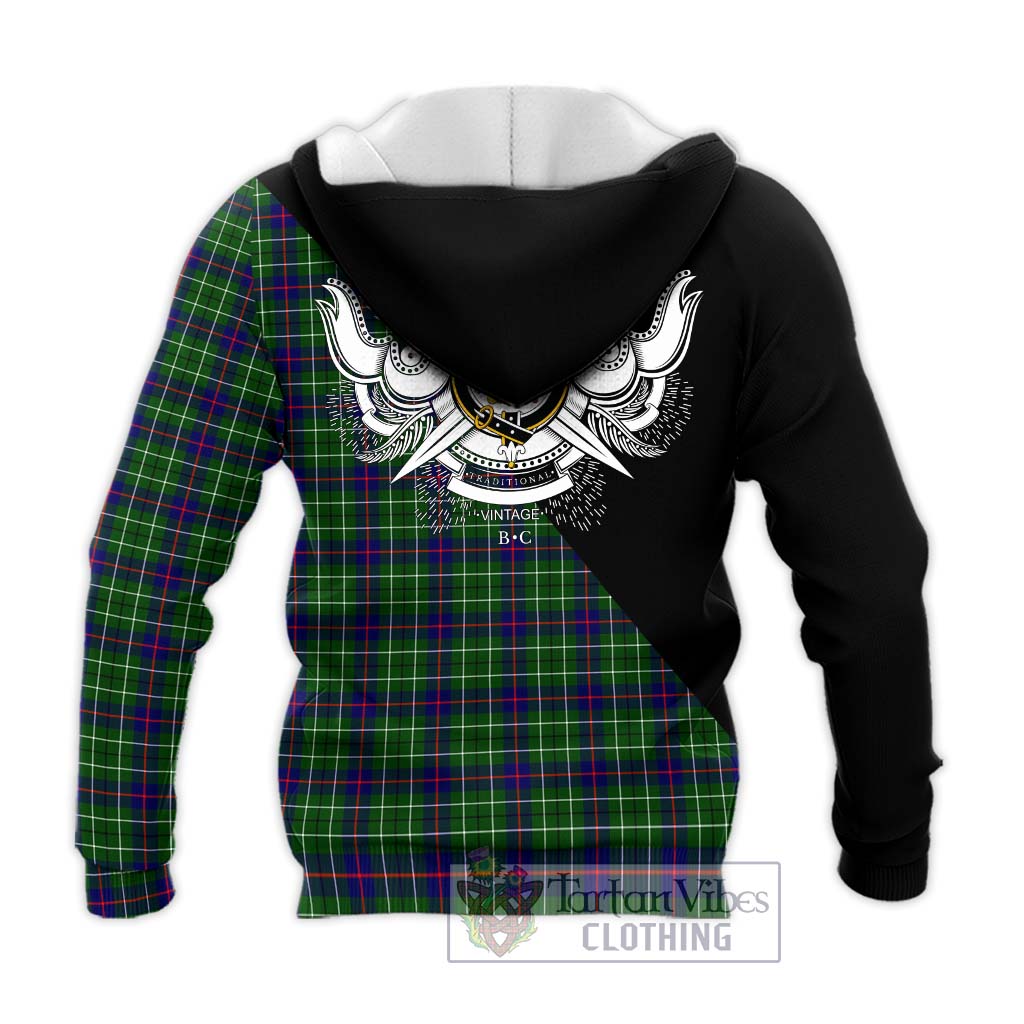 Tartan Vibes Clothing Duncan Modern Tartan Knitted Hoodie with Family Crest and Military Logo Style