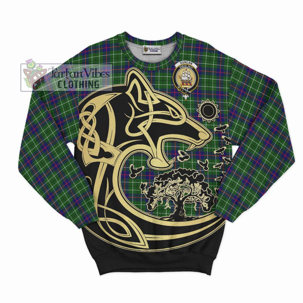 Duncan Modern Tartan Sweatshirt with Family Crest Celtic Wolf Style - Tartan Vibes Clothing