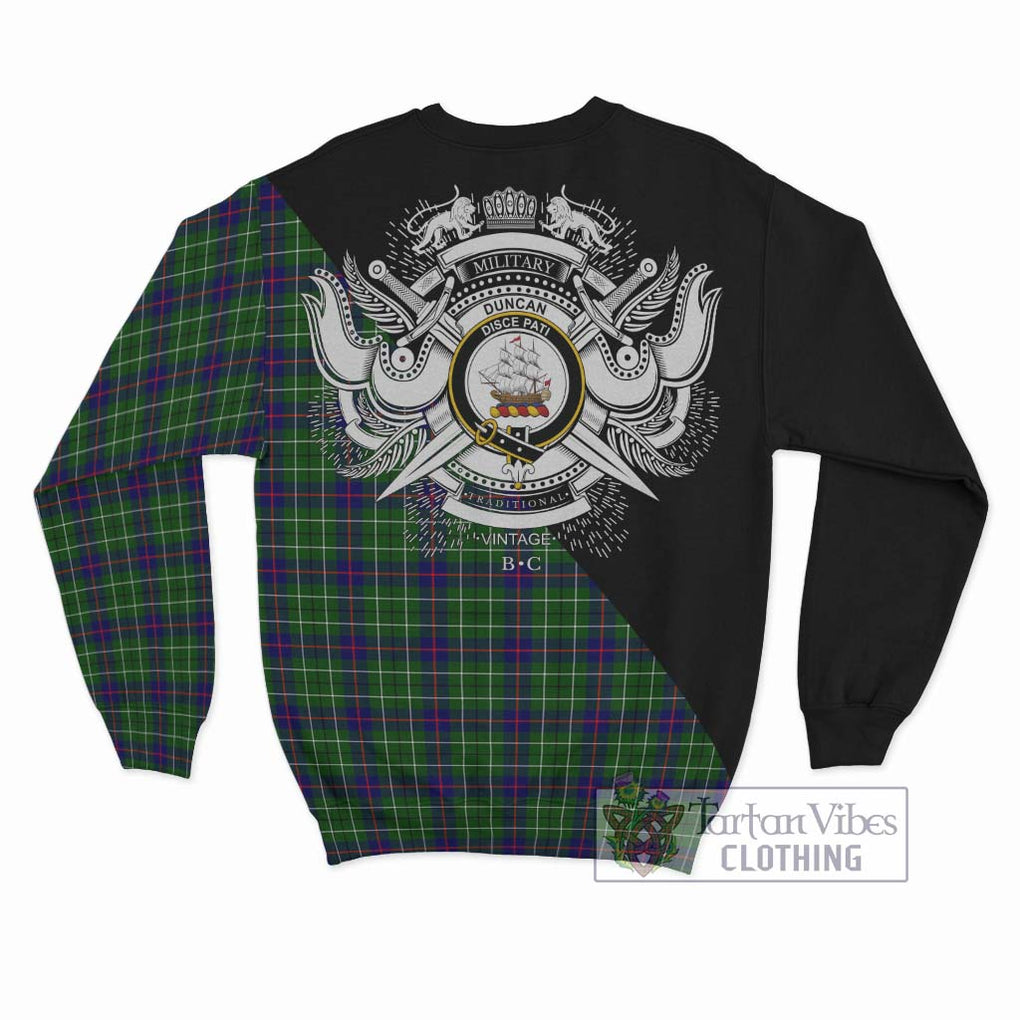 Duncan Modern Tartan Sweatshirt with Family Crest and Military Logo Style - Tartanvibesclothing Shop