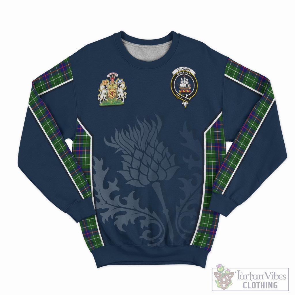 Tartan Vibes Clothing Duncan Modern Tartan Sweatshirt with Family Crest and Scottish Thistle Vibes Sport Style