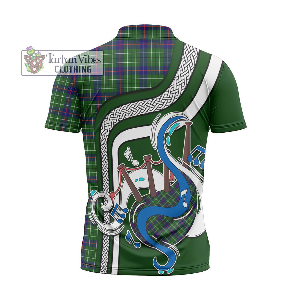 Duncan Modern Tartan Zipper Polo Shirt with Epic Bagpipe Style - Tartanvibesclothing Shop