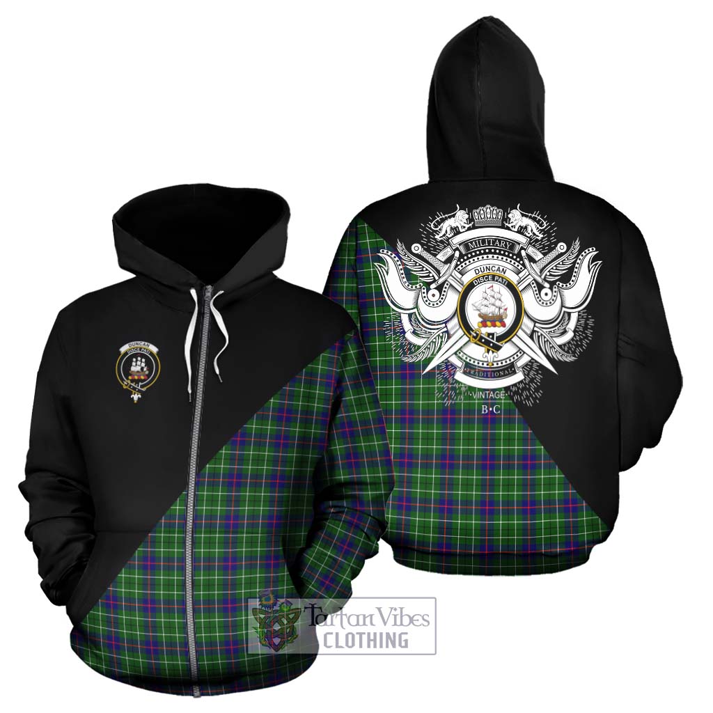 Tartan Vibes Clothing Duncan Modern Tartan Hoodie with Family Crest and Military Logo Style