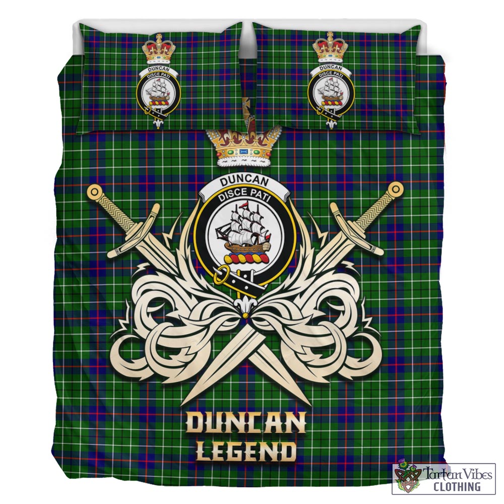 Tartan Vibes Clothing Duncan Modern Tartan Bedding Set with Clan Crest and the Golden Sword of Courageous Legacy