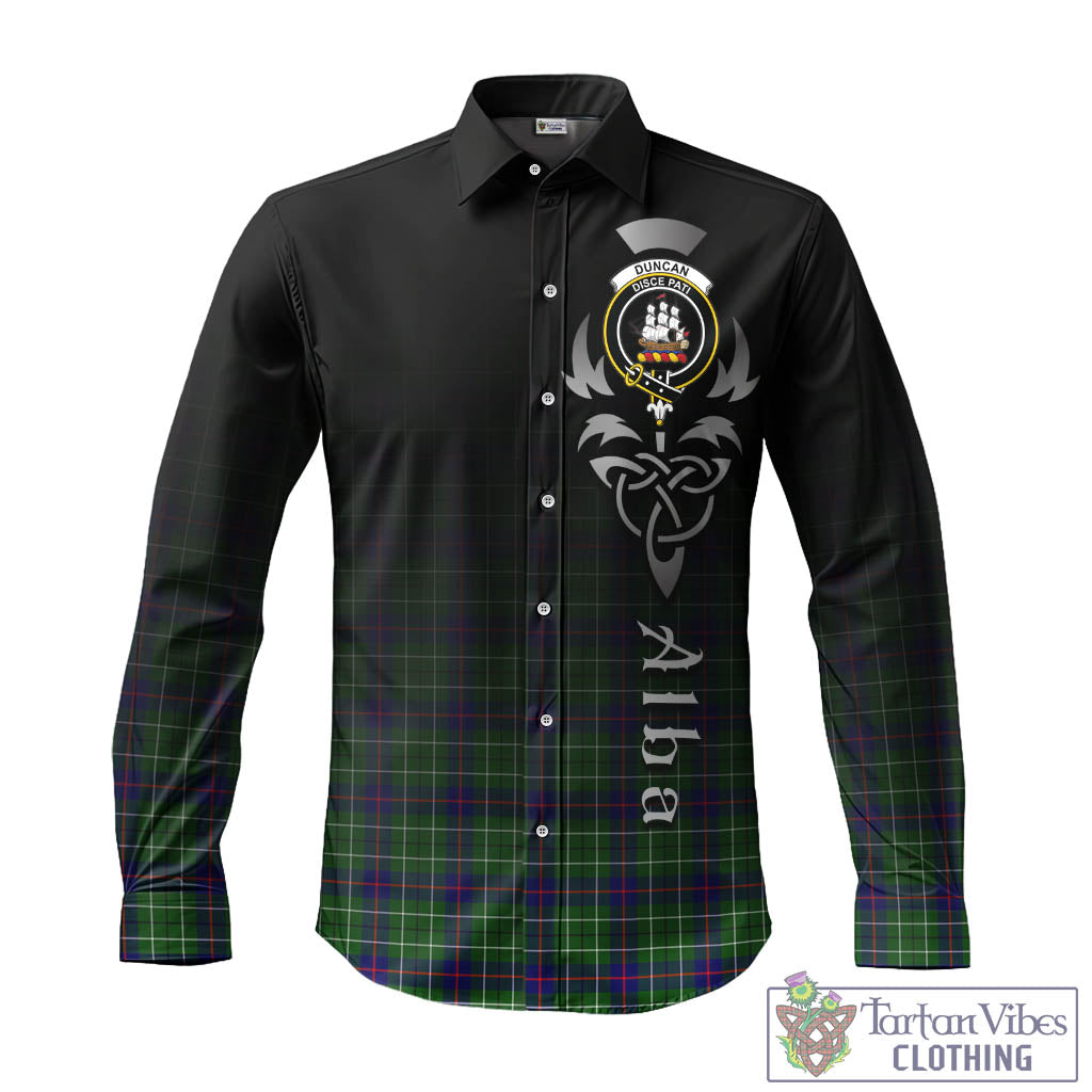 Tartan Vibes Clothing Duncan Modern Tartan Long Sleeve Button Up Featuring Alba Gu Brath Family Crest Celtic Inspired