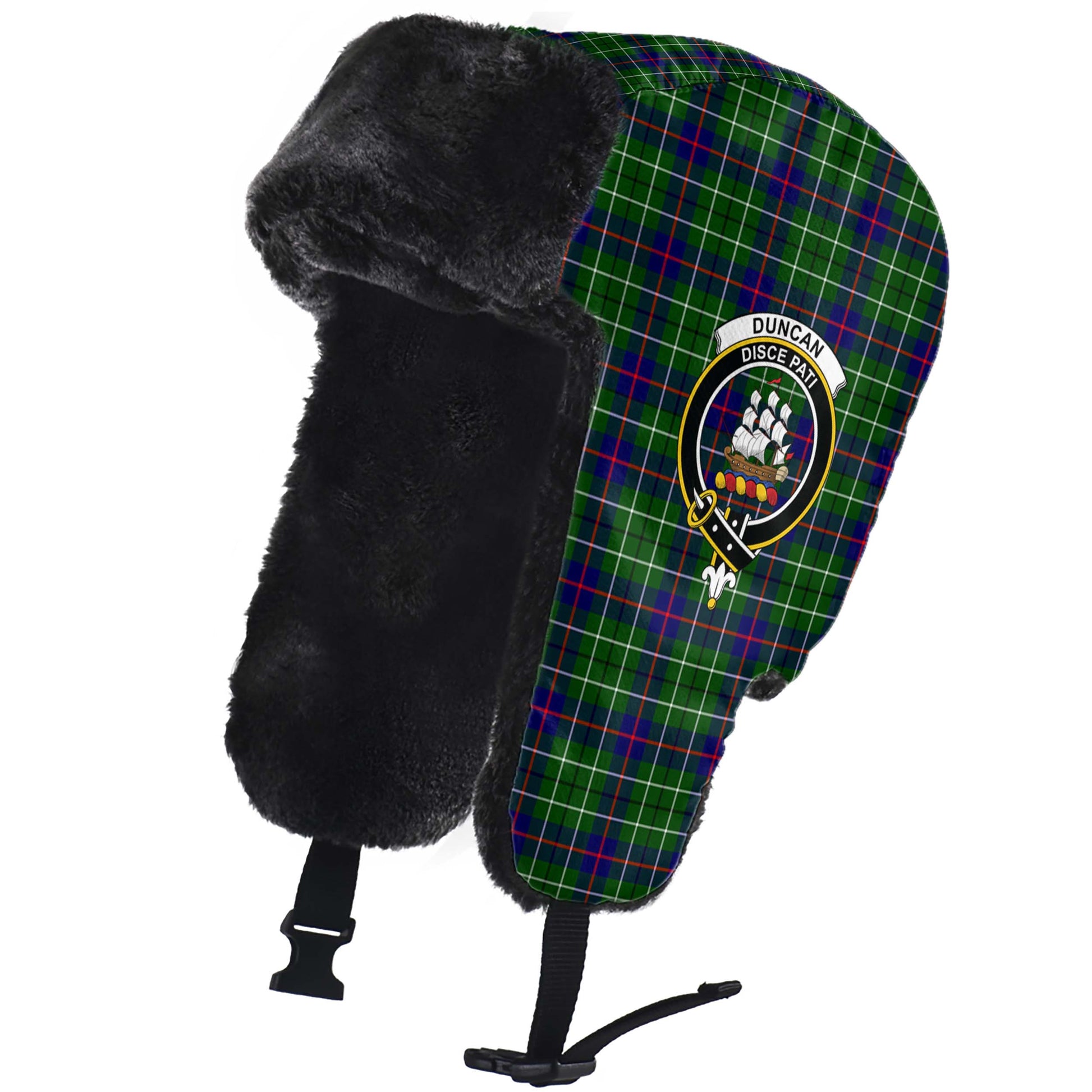 Duncan Modern Tartan Winter Trapper Hat with Family Crest - Tartanvibesclothing