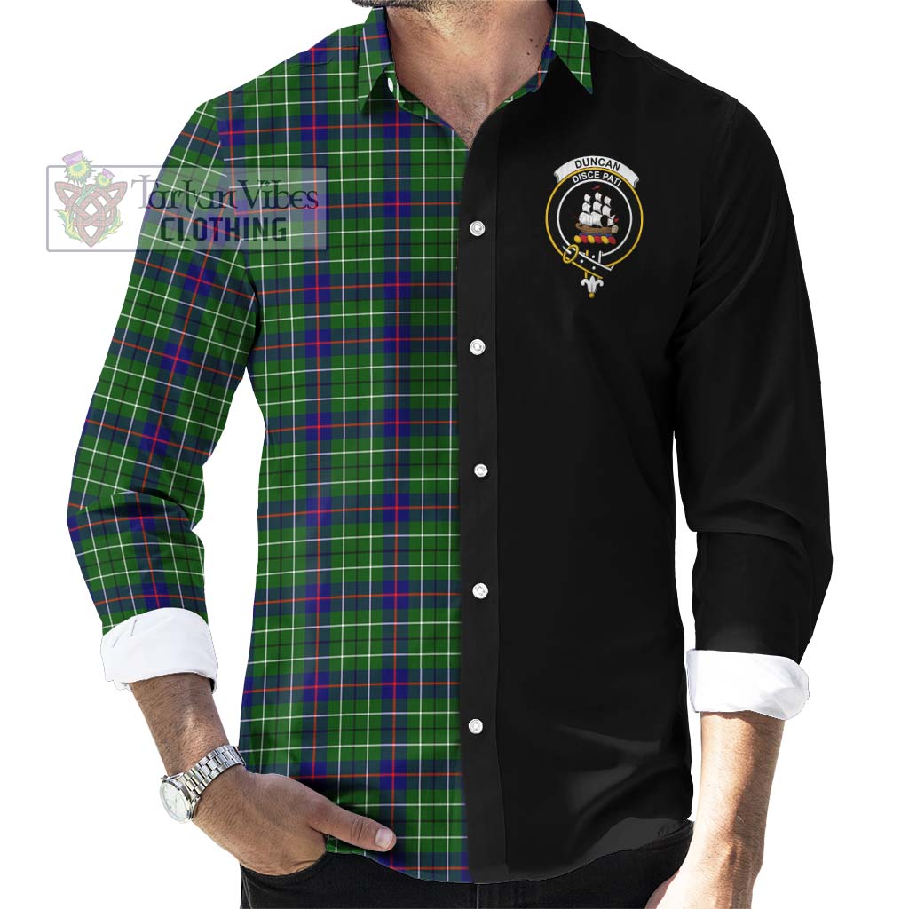 Tartan Vibes Clothing Duncan Modern Tartan Long Sleeve Button Shirt with Family Crest and Half Of Me Style