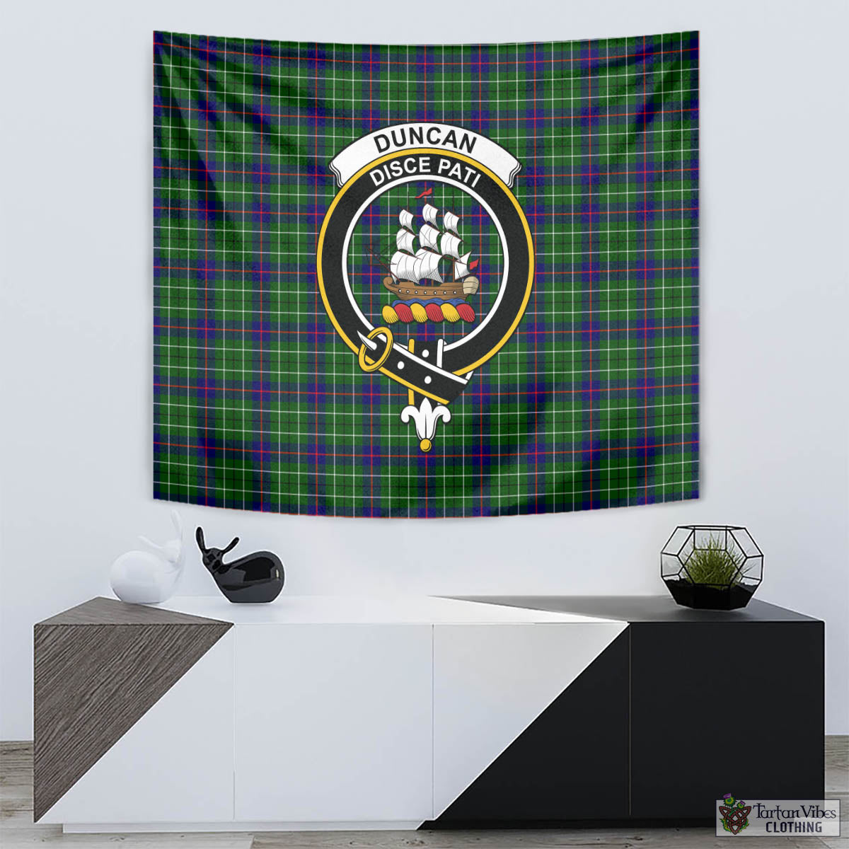 Tartan Vibes Clothing Duncan Modern Tartan Tapestry Wall Hanging and Home Decor for Room with Family Crest