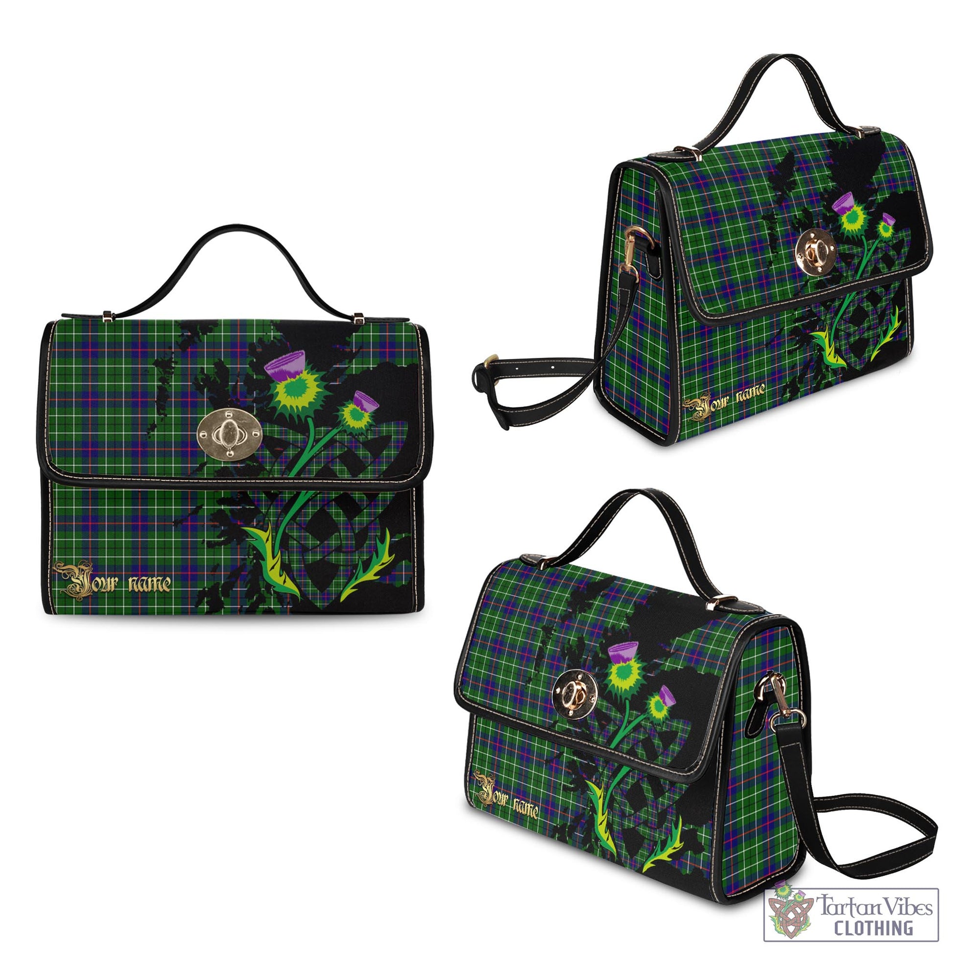 Tartan Vibes Clothing Duncan Modern Tartan Waterproof Canvas Bag with Scotland Map and Thistle Celtic Accents