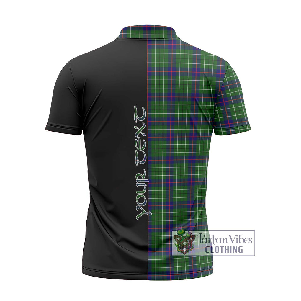 Duncan Modern Tartan Zipper Polo Shirt with Family Crest and Half Of Me Style - Tartanvibesclothing Shop