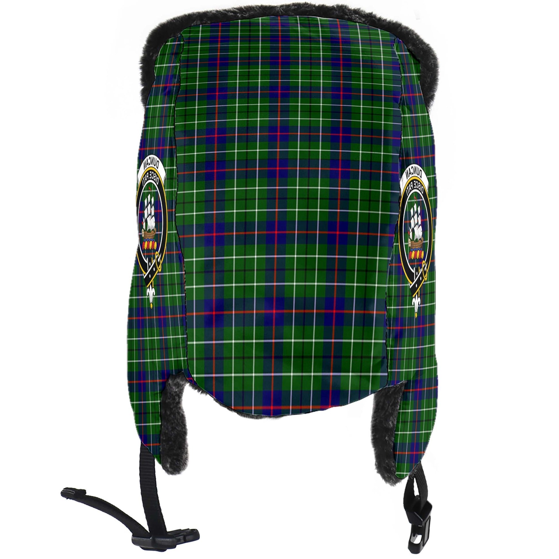 Duncan Modern Tartan Winter Trapper Hat with Family Crest - Tartanvibesclothing