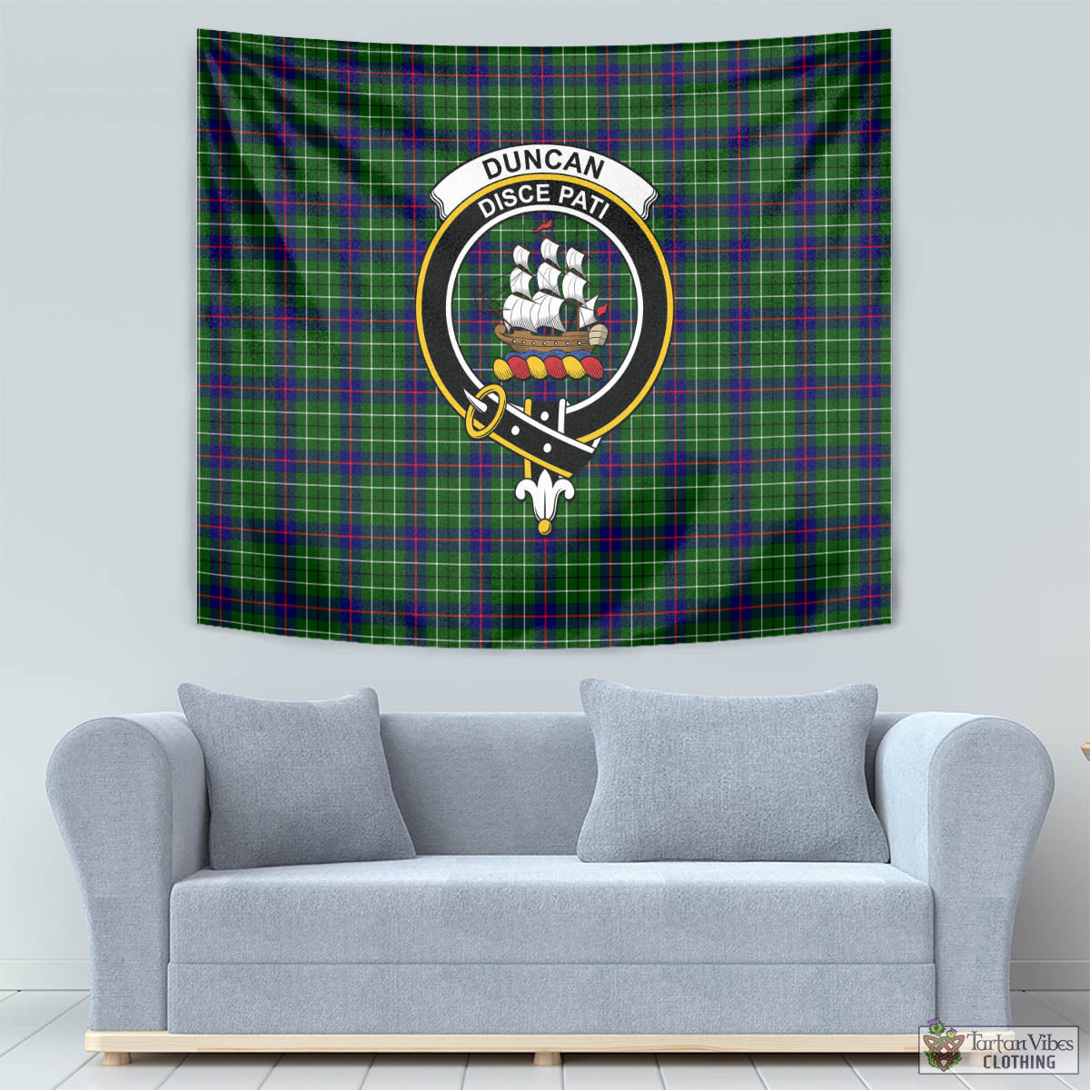 Tartan Vibes Clothing Duncan Modern Tartan Tapestry Wall Hanging and Home Decor for Room with Family Crest