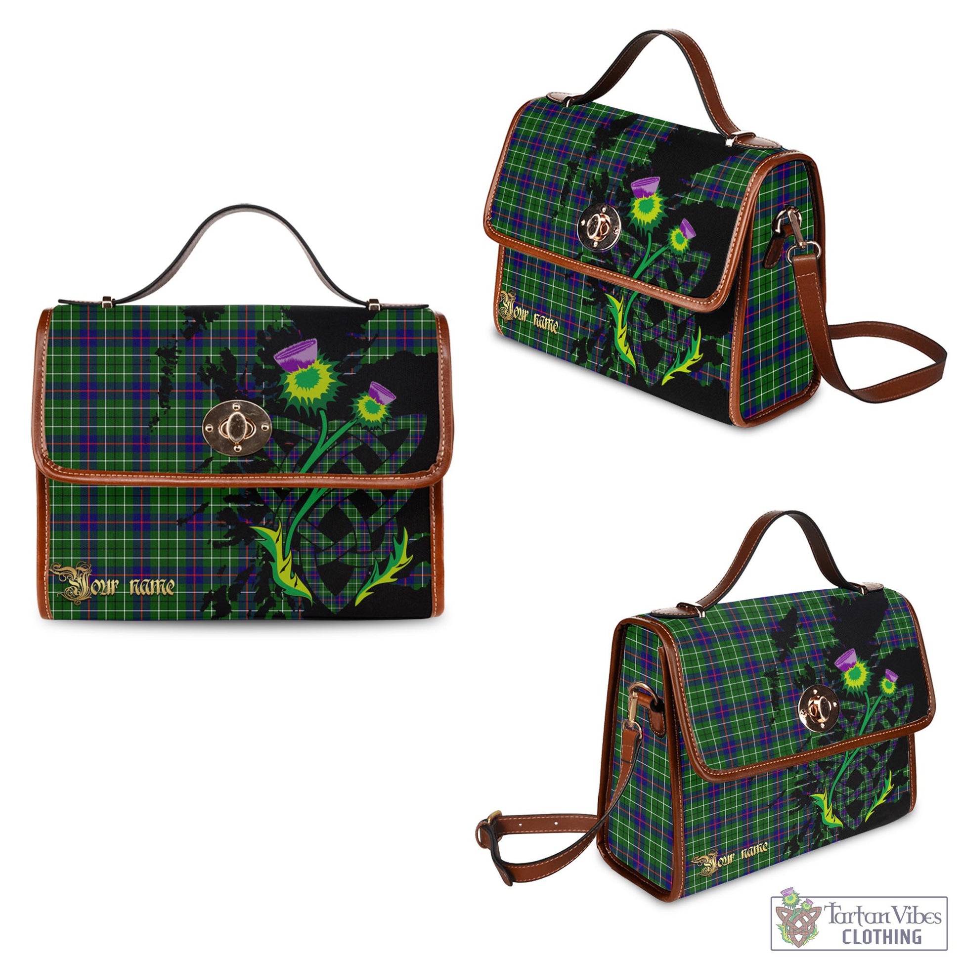 Tartan Vibes Clothing Duncan Modern Tartan Waterproof Canvas Bag with Scotland Map and Thistle Celtic Accents