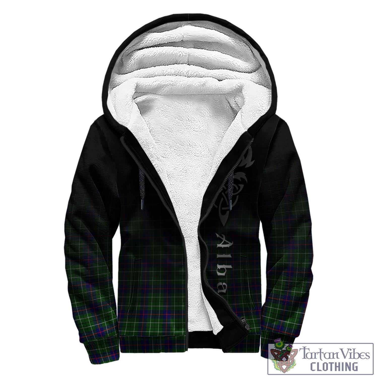 Tartan Vibes Clothing Duncan Modern Tartan Sherpa Hoodie Featuring Alba Gu Brath Family Crest Celtic Inspired