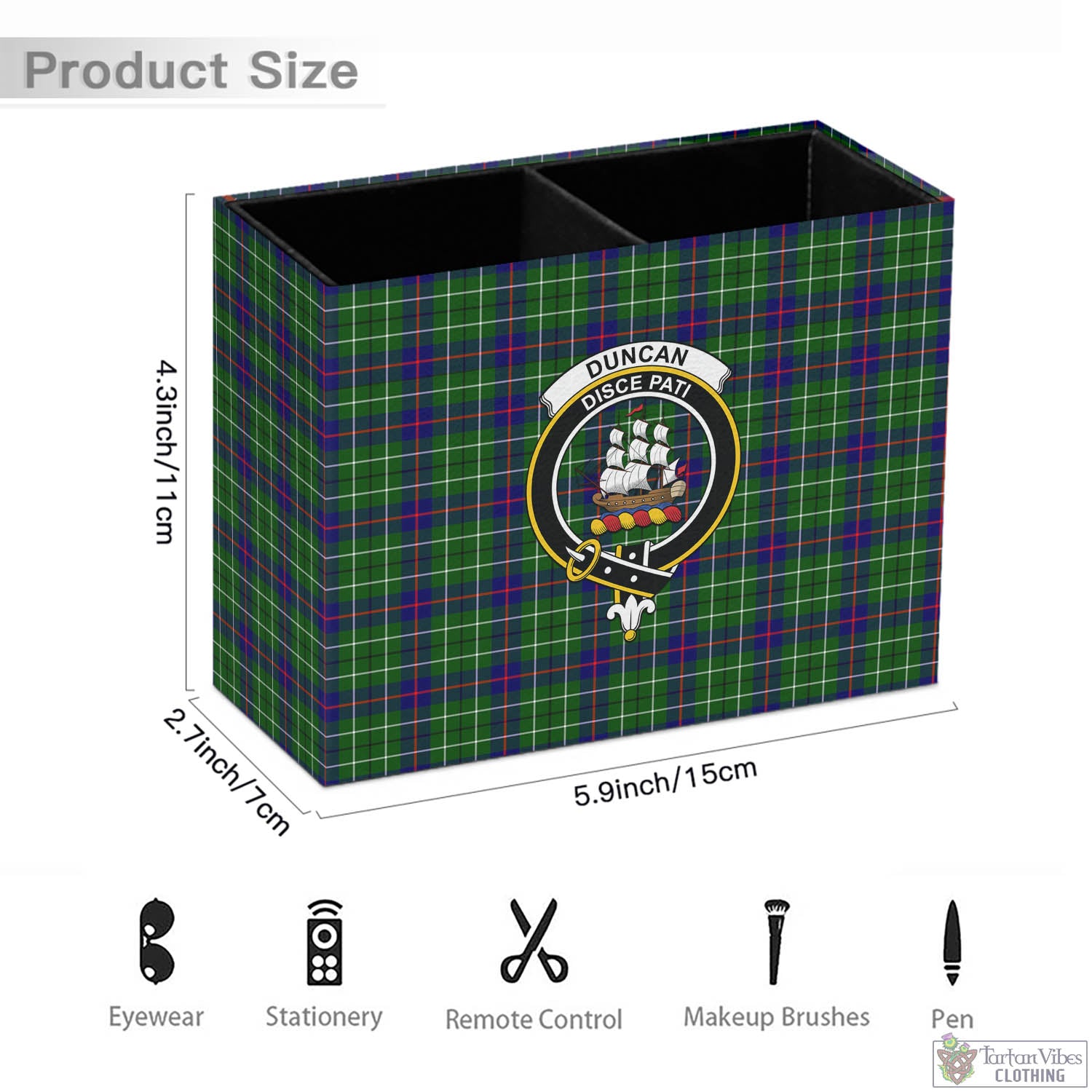 Tartan Vibes Clothing Duncan Modern Tartan Pen Holder with Family Crest