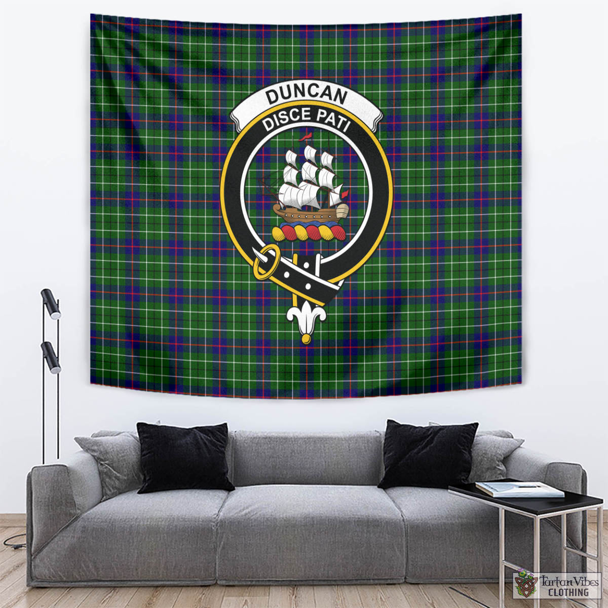 Tartan Vibes Clothing Duncan Modern Tartan Tapestry Wall Hanging and Home Decor for Room with Family Crest