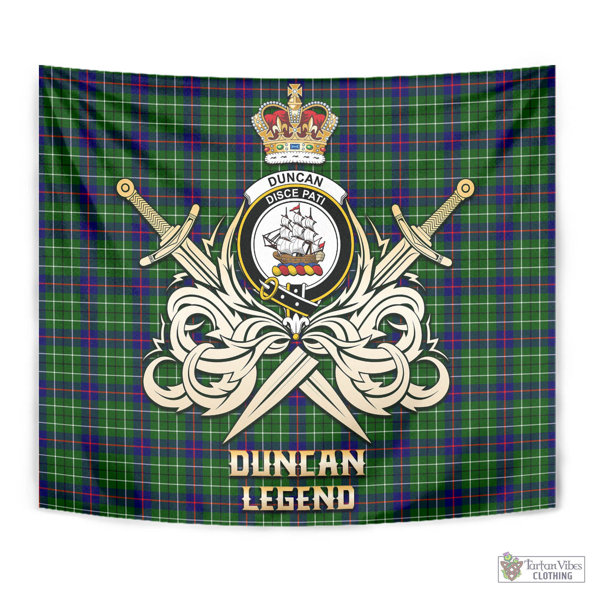 Tartan Vibes Clothing Duncan Modern Tartan Tapestry with Clan Crest and the Golden Sword of Courageous Legacy