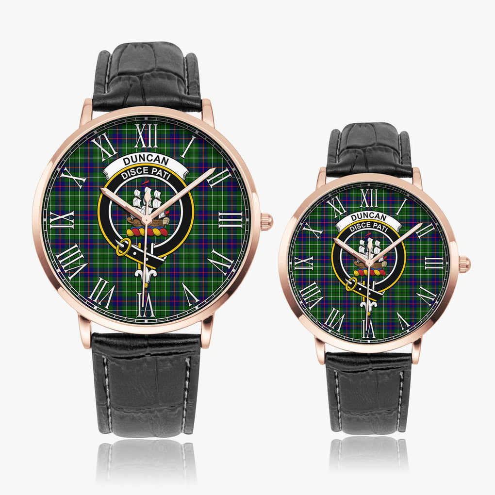 Duncan Modern Tartan Family Crest Leather Strap Quartz Watch - Tartanvibesclothing