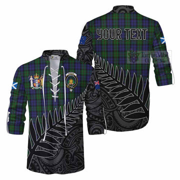 Dundas Crest Tartan Ghillie Kilt Shirt with New Zealand Silver Fern Half Style Men - Tartan Vibes Clothing