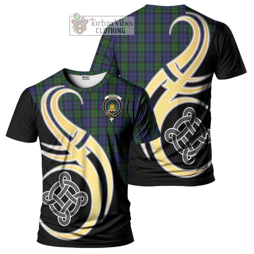 Tartan Vibes Clothing Dundas Tartan T-Shirt with Family Crest and Celtic Symbol Style