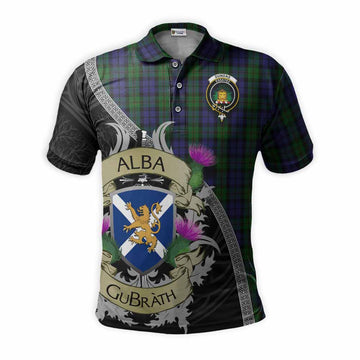 Dundas Tartan Family Crest Polo Shirt Lion Rampant Royal Thistle Shield Celtic Inspired