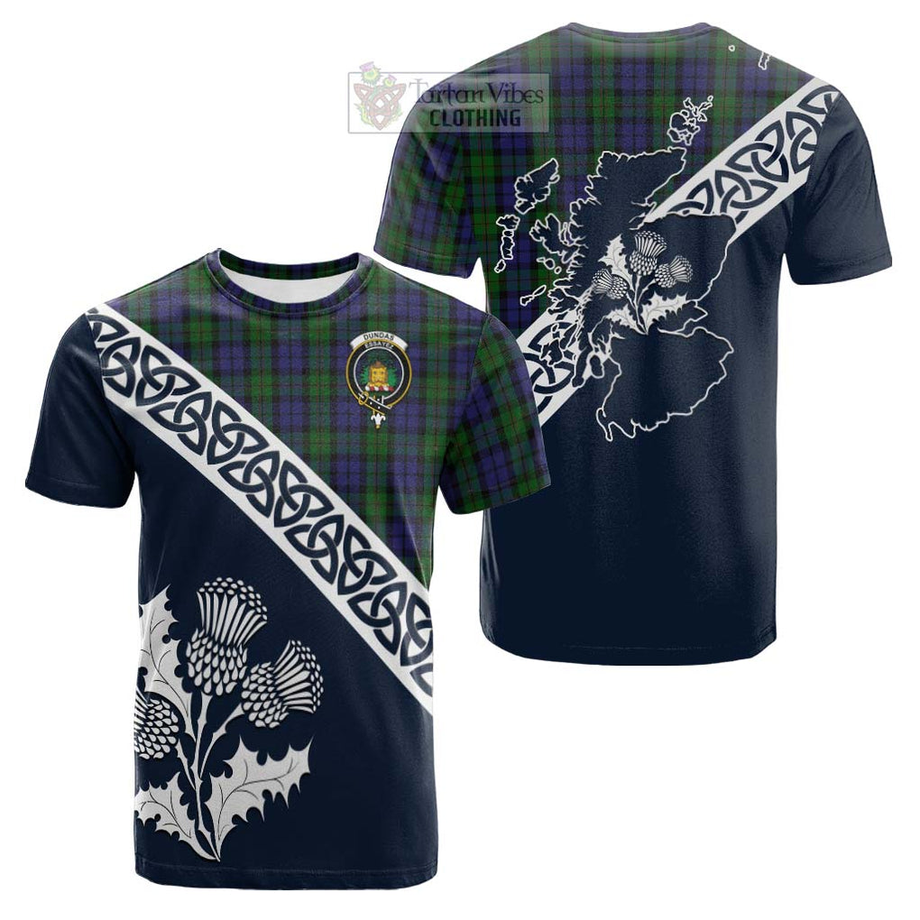 Tartan Vibes Clothing Dundas Tartan Cotton T-shirt Featuring Thistle and Scotland Map