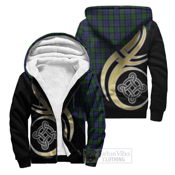 Dundas Tartan Sherpa Hoodie with Family Crest and Celtic Symbol Style