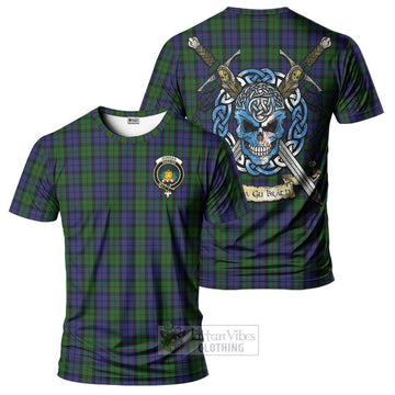 Dundas Tartan T-Shirt with Family Crest Celtic Skull Style