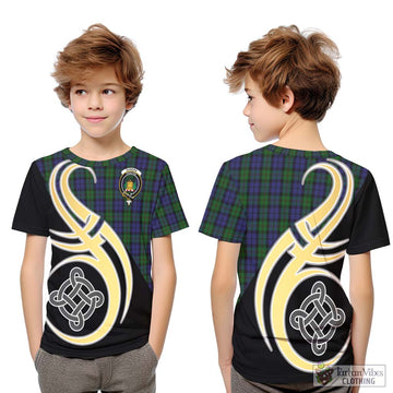Dundas Tartan Kid T-Shirt with Family Crest and Celtic Symbol Style