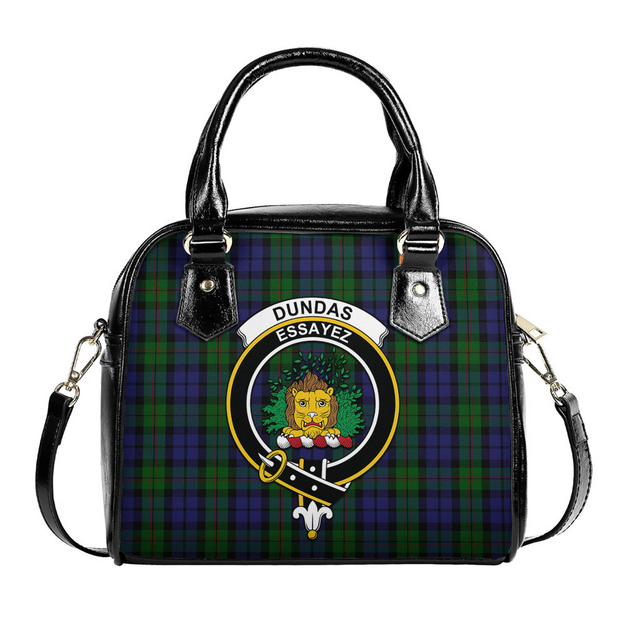 Dundas Tartan Shoulder Handbags with Family Crest One Size 6*25*22 cm - Tartanvibesclothing