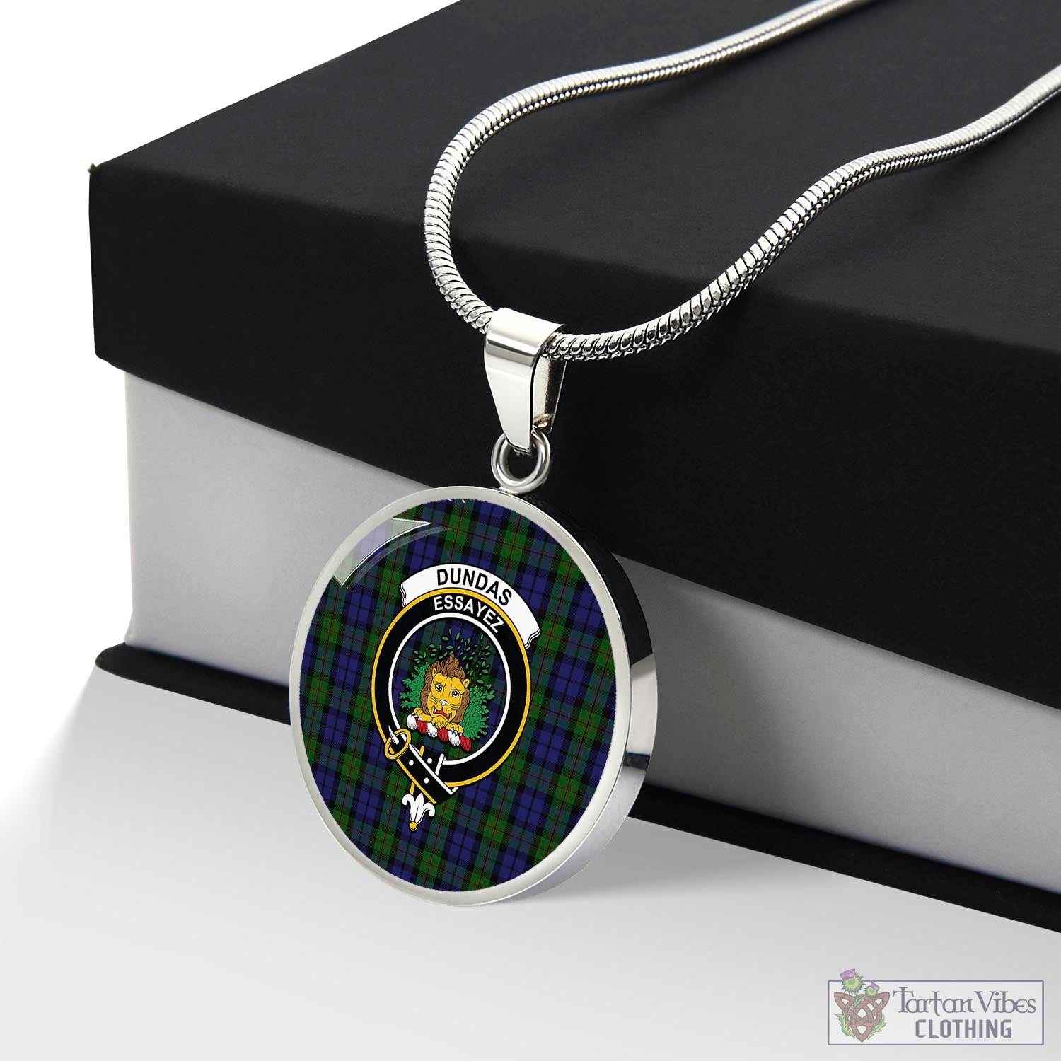 Tartan Vibes Clothing Dundas Tartan Circle Necklace with Family Crest