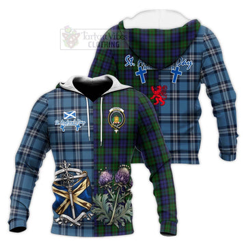 Dundas Tartan Knitted Hoodie Happy St. Andrew's Day Half Tartan Style