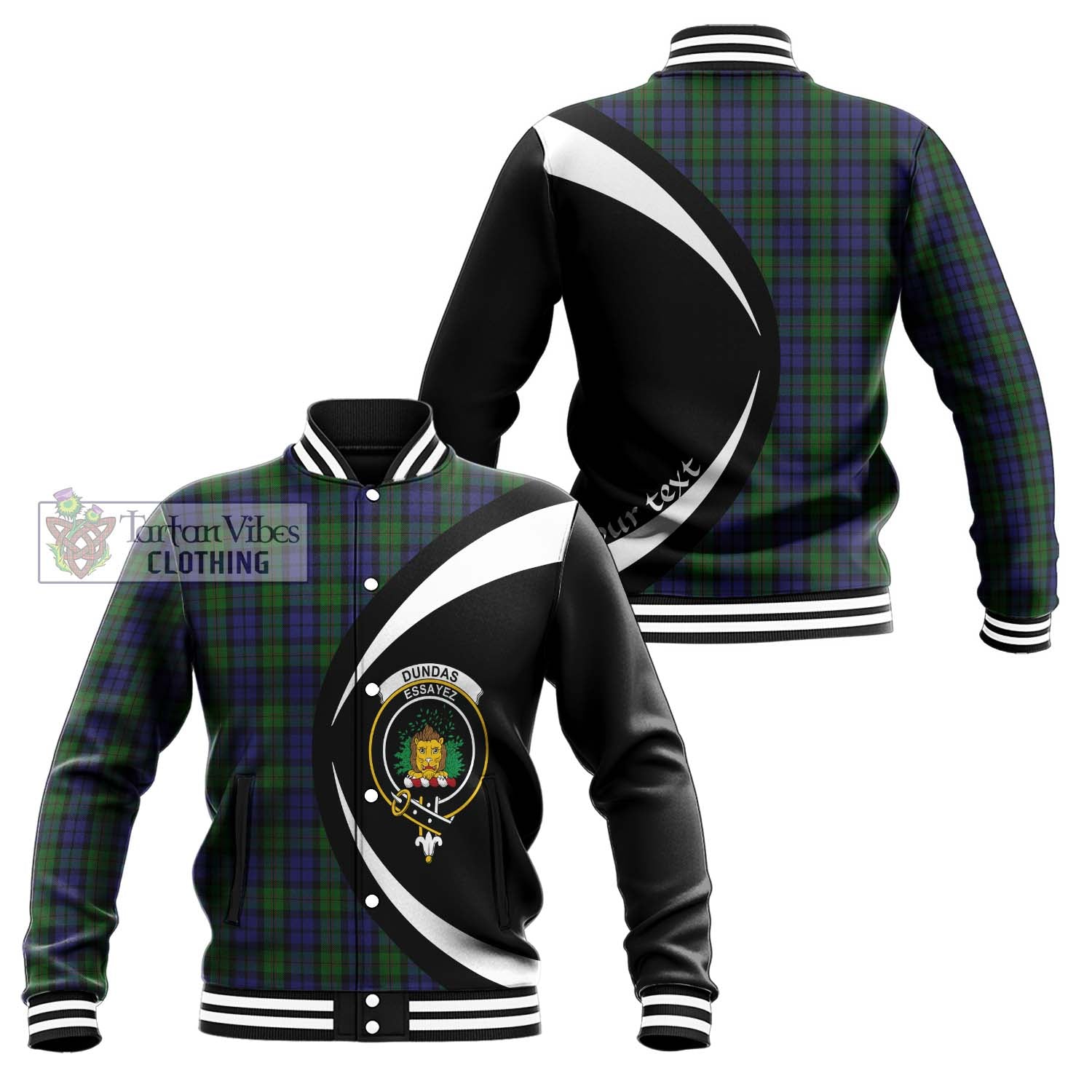 Tartan Vibes Clothing Dundas Tartan Baseball Jacket with Family Crest Circle Style