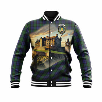 Dundas Tartan Family Crest Baseball Jacket with Scottish Ancient Castle Style Unisex - Tartan Vibes Clothing