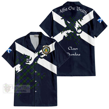 Dundas Tartan Lion Rampant Short Sleeve Button Shirt  Proudly Display Your Heritage with Alba Gu Brath and Clan Name