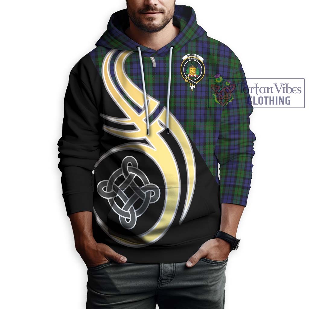Tartan Vibes Clothing Dundas Tartan Hoodie with Family Crest and Celtic Symbol Style