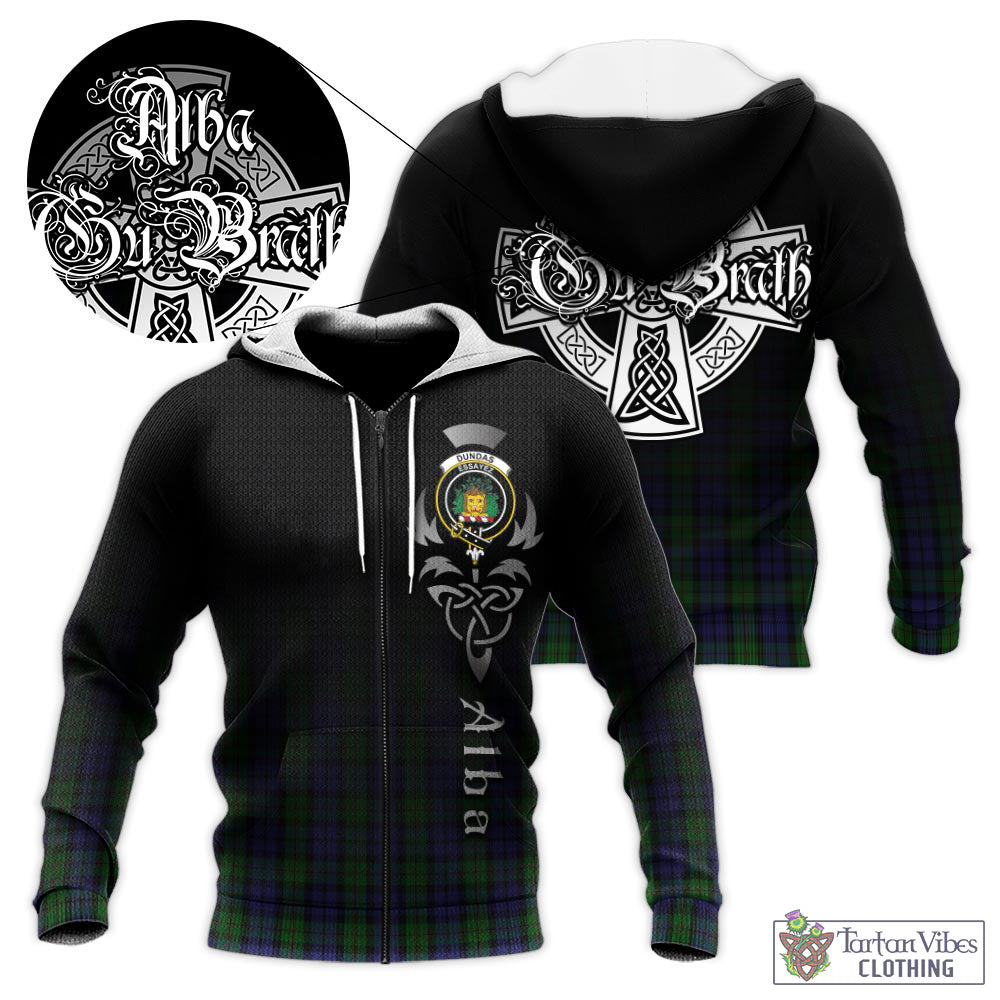 Tartan Vibes Clothing Dundas Tartan Knitted Hoodie Featuring Alba Gu Brath Family Crest Celtic Inspired